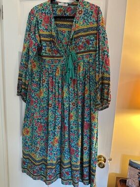 Floral Tie-Front Midi Dress in Turquoise